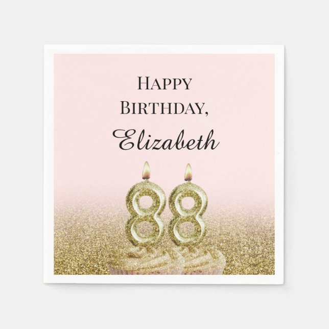 Pink and Gold 88th Birthday Napkins (Front)