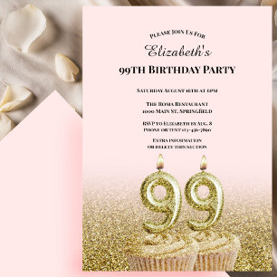 Pink and Gold 99th Birthday Invitation For Her