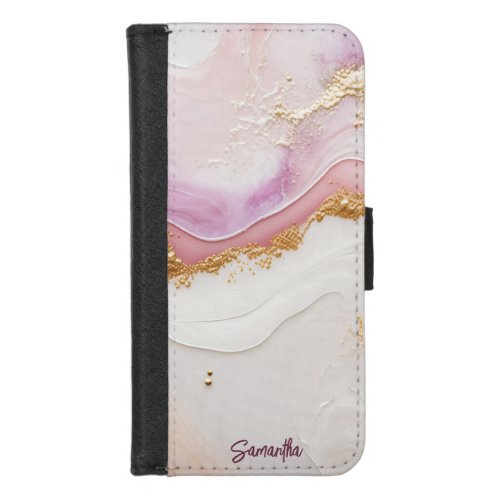 Pink and Gold Abstract Alcohol Ink 13 iPhone 87 Wallet Case
