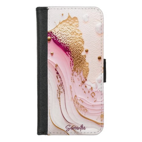 Pink and Gold Abstract Alcohol Ink 14 iPhone 87 Wallet Case