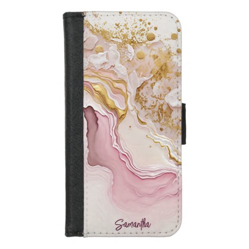 Pink and Gold Abstract Alcohol Ink 21 iPhone 87 Wallet Case