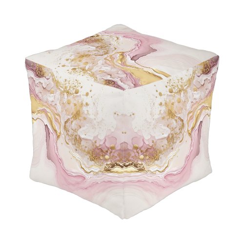 Pink and Gold Abstract Alcohol Ink 21 Pouf