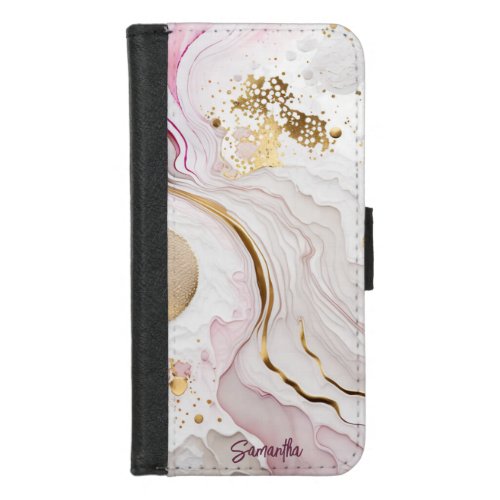 Pink and Gold Abstract Alcohol Ink 23 iPhone 87 Wallet Case