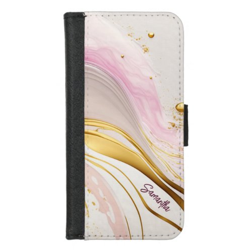 Pink and Gold Abstract Alcohol Ink 24 iPhone 87 Wallet Case