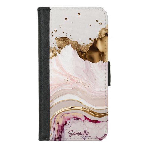 Pink and Gold Abstract Alcohol Ink 25 iPhone 87 Wallet Case
