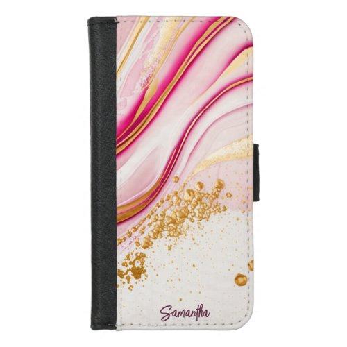 Pink and Gold Abstract Alcohol Ink 27 iPhone 87 Wallet Case