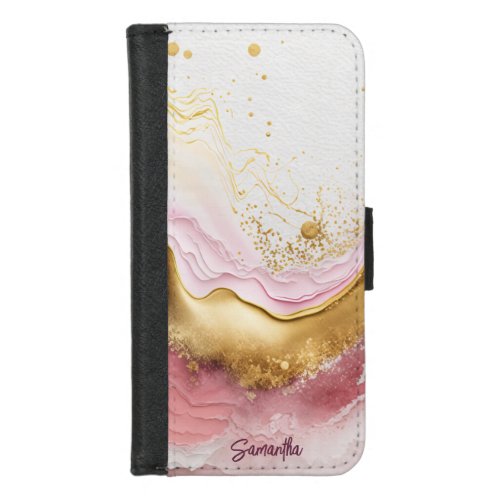 Pink and Gold Abstract Alcohol Ink 2 iPhone 87 Wallet Case