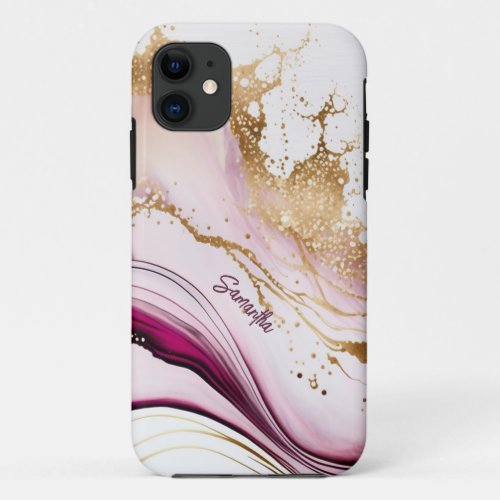 Pink and Gold Abstract Alcohol Ink 5 iPhone 11 Case