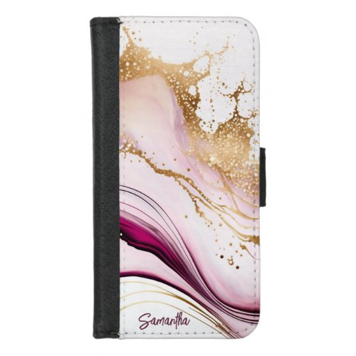 Pink and Gold Abstract Alcohol Ink 5 iPhone 87 Wallet Case