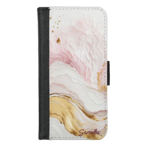 Pink and Gold Abstract Alcohol Ink 6 iPhone 87 Wallet Case