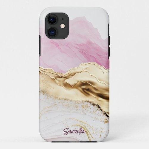 Pink and Gold Abstract Alcohol Ink 7 iPhone 11 Case