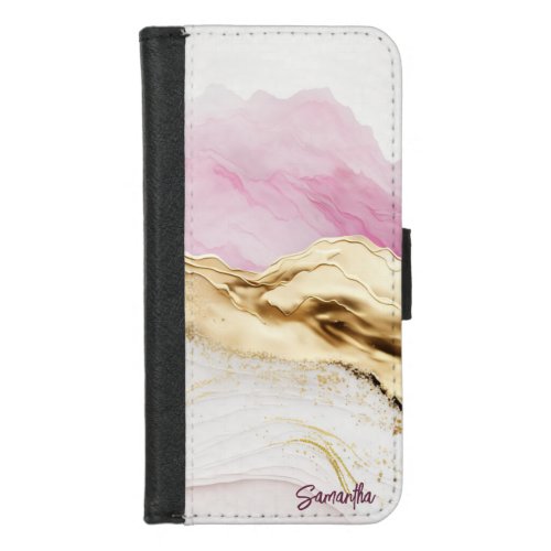 Pink and Gold Abstract Alcohol Ink 7 iPhone 87 Wallet Case