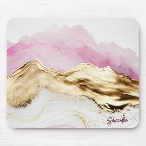 Pink and Gold Abstract Alcohol Ink 7 Mouse Pad