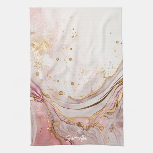Pink and Gold Abstract Alcohol Ink 8 Kitchen Towel