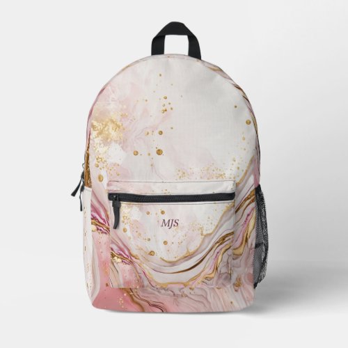 Pink and Gold Abstract Alcohol Ink 8 Printed Backpack