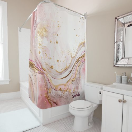 Pink and Gold Abstract Alcohol Ink 8 Shower Curtain