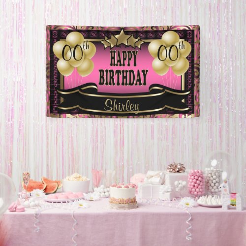 Pink and Gold Abstract Happy 00th Birthday Banner