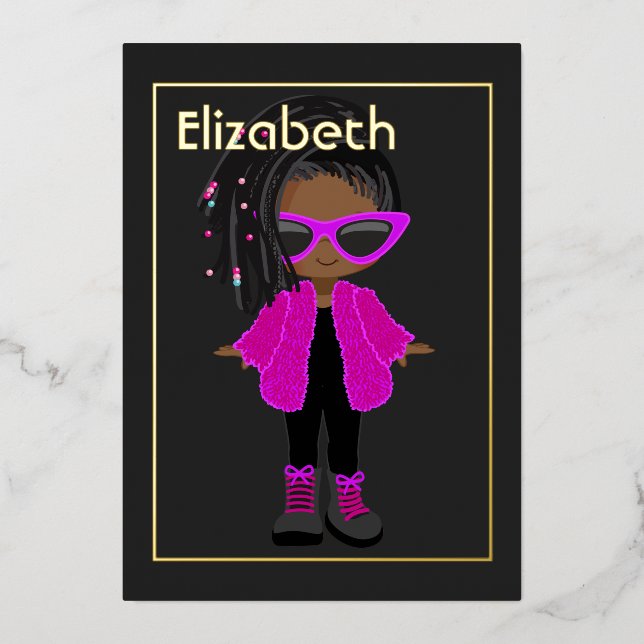 Pink and Gold African American Birthday Foil Invitation (Front)