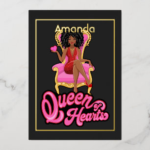 Pink and Gold Afro Birthday Party Foil Invitation