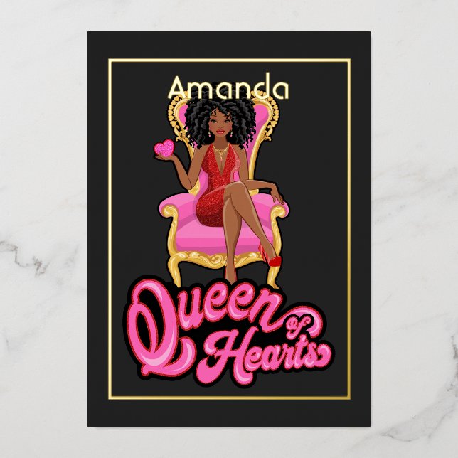 Pink and Gold Afro Birthday Party Foil Invitation (Front)
