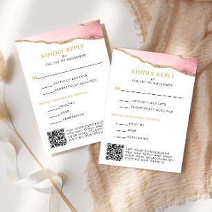 Pink and Gold Agate Bat Mitzvah Vertical RSVP Card
