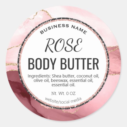 Pink And Gold Agate Body Butter Product Labels
