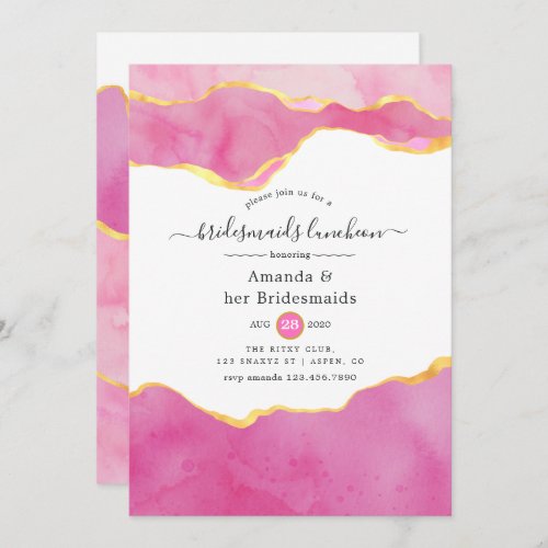 Pink and Gold Agate Bridesmaids Luncheon Invitation