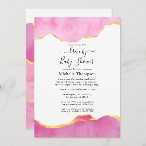 Pink and Gold Agate Drive By Shower Invitation