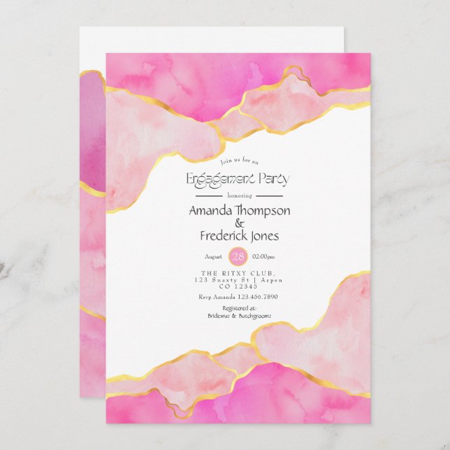 Pink and Gold Agate Engagement Party Invitation (Front/Back)