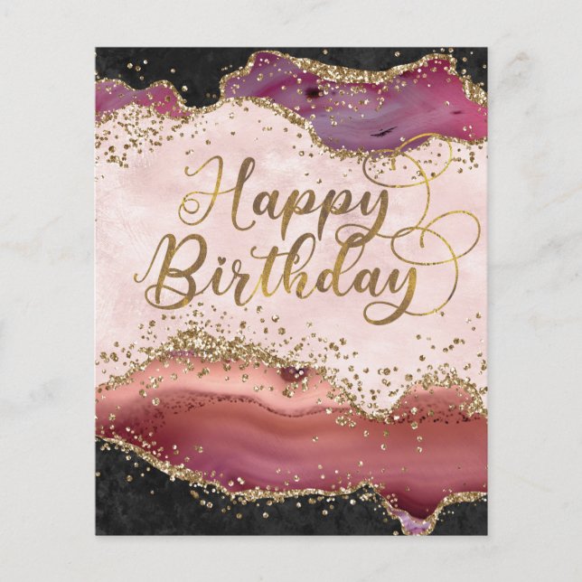 Pink and Gold Agate Glitter Birthday Card (Front)