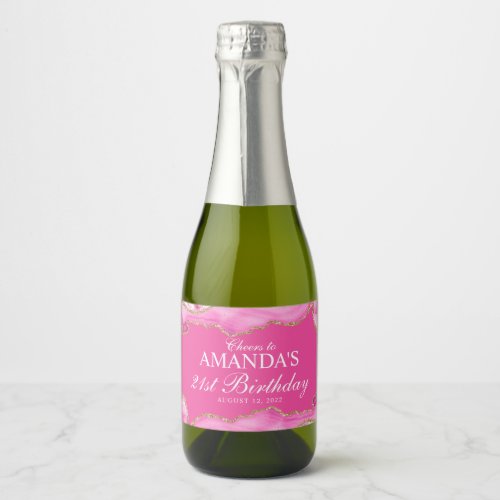 Pink and Gold Agate Marble Sparkling Wine Label