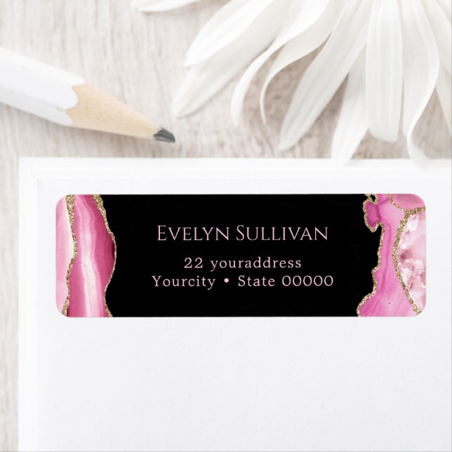 Pink and gold agate return address label (Insitu)