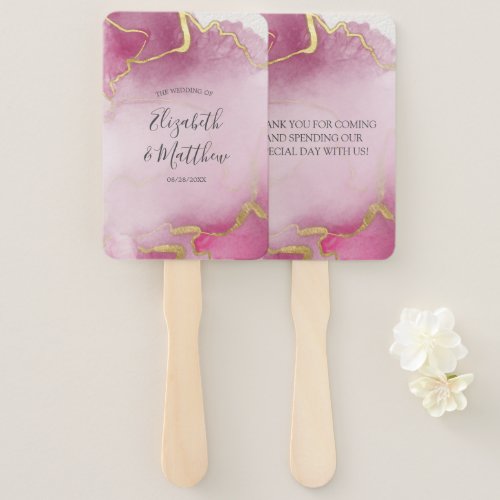 Pink and Gold Agate Watercolor Wedding Hand Fan