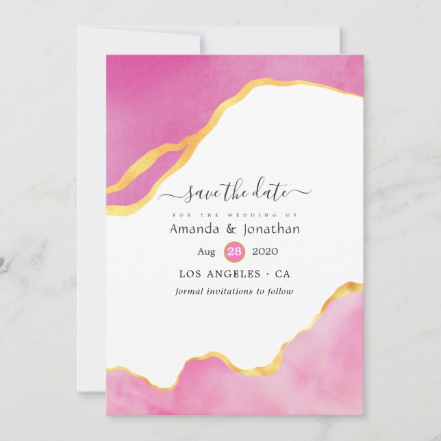 Pink and Gold Agate Wedding Save The Date (Front)