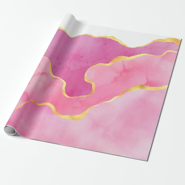 Pink and Gold Agate Wrapping Paper (Unrolled)