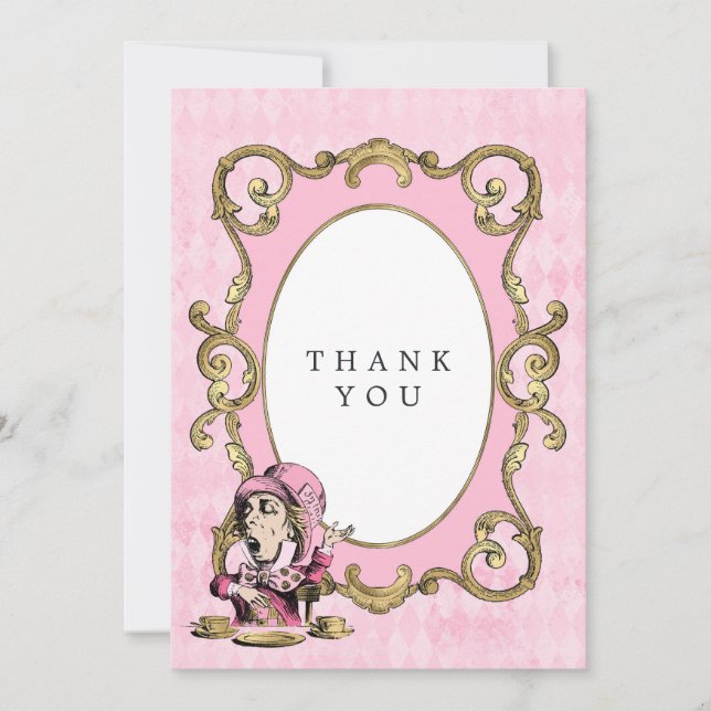 Pink and Gold Alice In Wonderland Baby Shower Thank You Card (Front)
