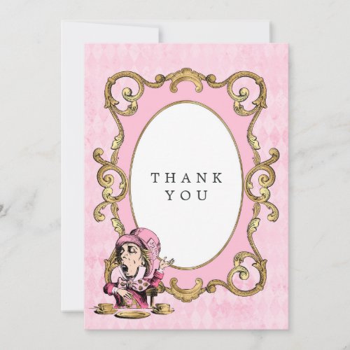 Pink and Gold Alice In Wonderland Baby Shower Thank You Card