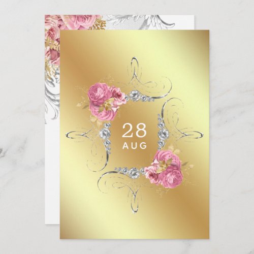 Pink and Gold and Silver Floral Diamond Wedding Sa Save The Date