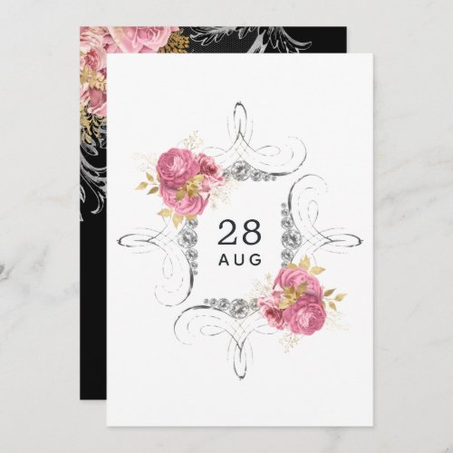 Pink and Gold and Silver Floral Diamond Wedding Sa Save The Date