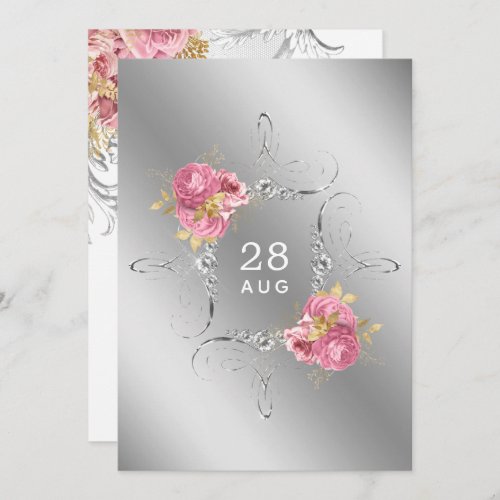 Pink and Gold and Silver Floral Diamond Wedding Save The Date