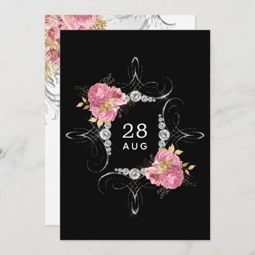 Pink and Gold and Silver Floral Diamond Wedding Save The Date