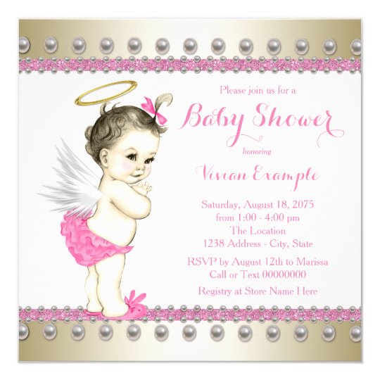 Pink And Gold Angel Baby Shower Invitation Zazzle Pink And Gold Angel Baby Shower Invitation