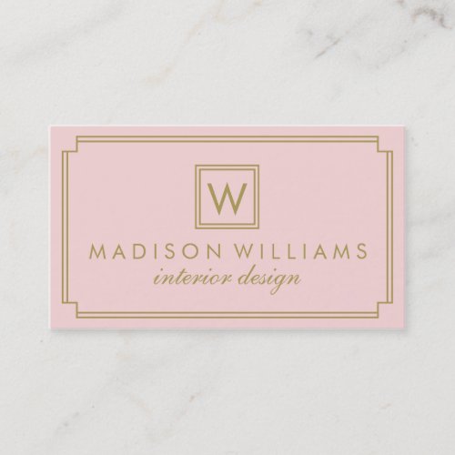 Pink and Gold Art Deco Monogram Business Card