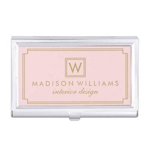 Pink and Gold Art Deco Monogram Case For Business Cards
