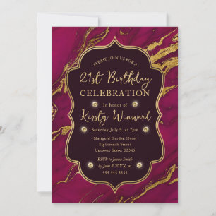 Pink and Gold Autumn Fall Marble 21st Birthday Invitation