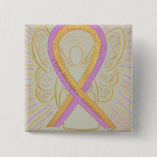 Pink and Gold Awareness Ribbon Angel Button Pins