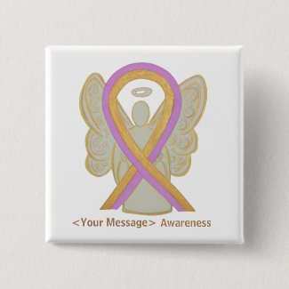 Pink and Gold Awareness Ribbon Angel Button Pins