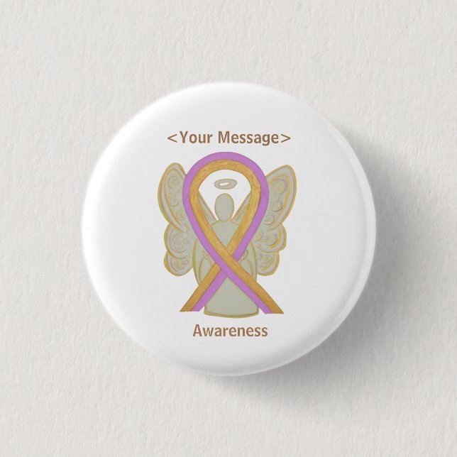 Pink and Gold Awareness Ribbon Angel Button Pins (Front)