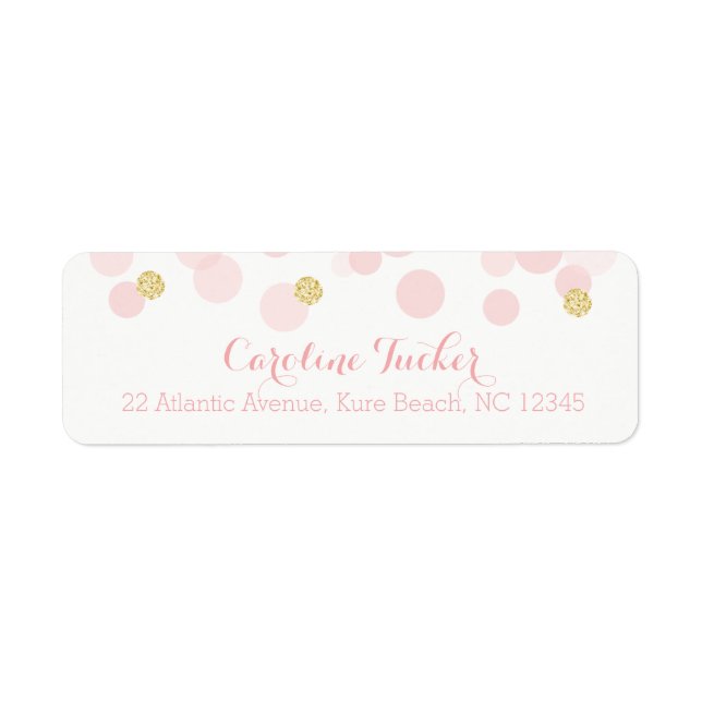 Pink and Gold Baby Girl Shower Confetti Dots Label (Front)