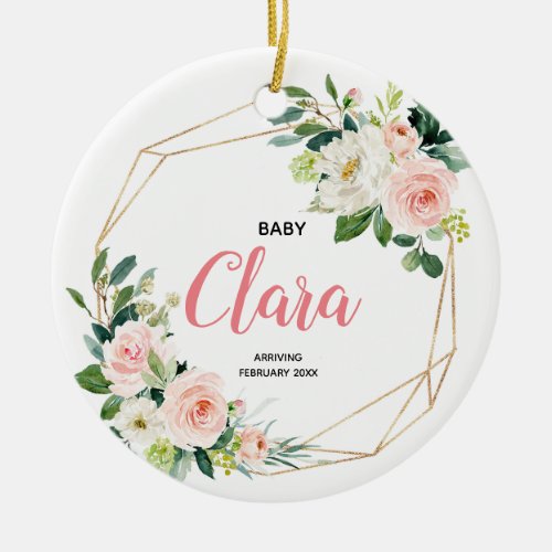 Pink and Gold Baby Reveal Pregnancy Announcement Ceramic Ornament